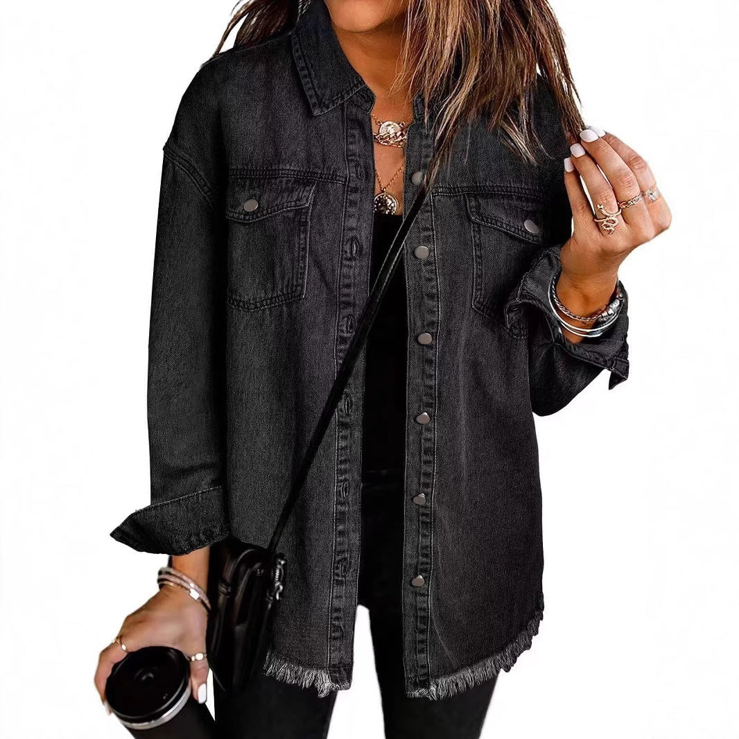 Washed Denim Raw-Hem Shirt Jacket – Hidden Picks Online
