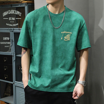 Short-Sleeved t Men's Loose Large Size Trendy Brand Summer 2025 New Heavy Clothes Men's Long-Sleeved Pure Cotton Men's Clothing