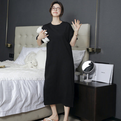 Spring and Summer Short-Sleeved Korean Internet Celebrity Lazy Maxi Skirt Elegant Dress Loose Large Size Women's Long T-Shirt Home Wear