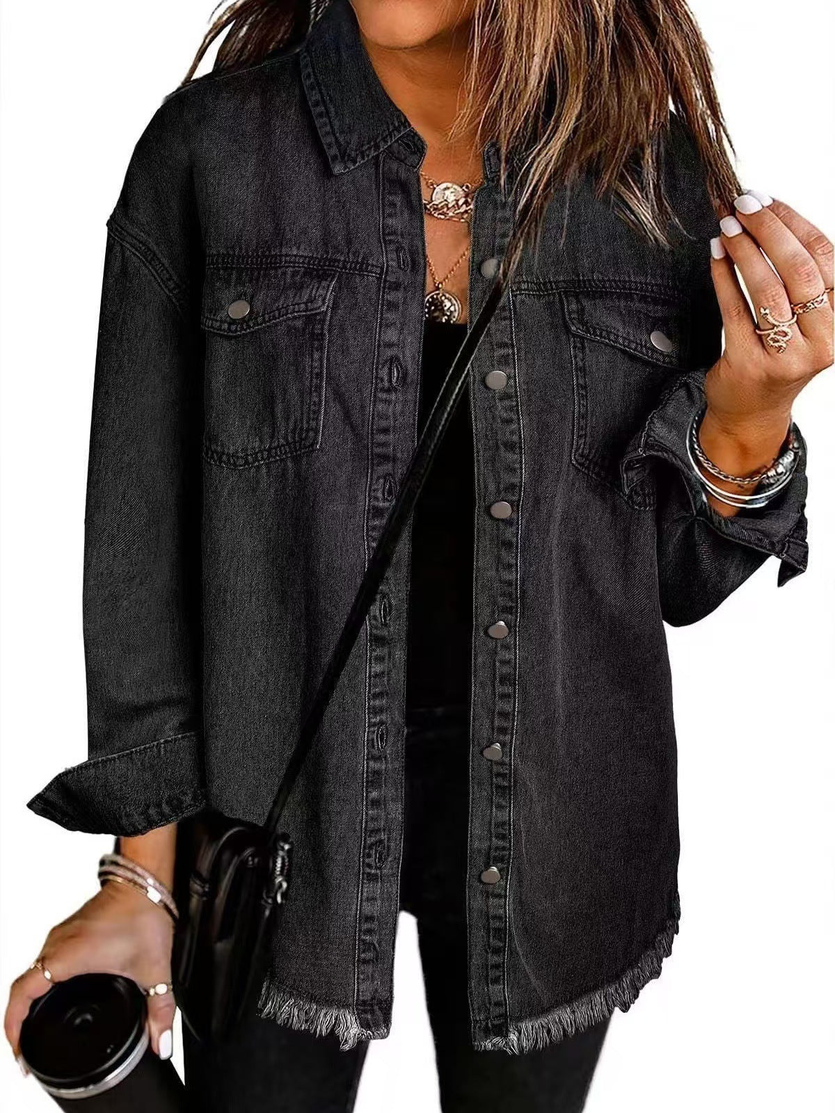 Washed Denim Raw-Hem Shirt Jacket – Hidden Picks Online