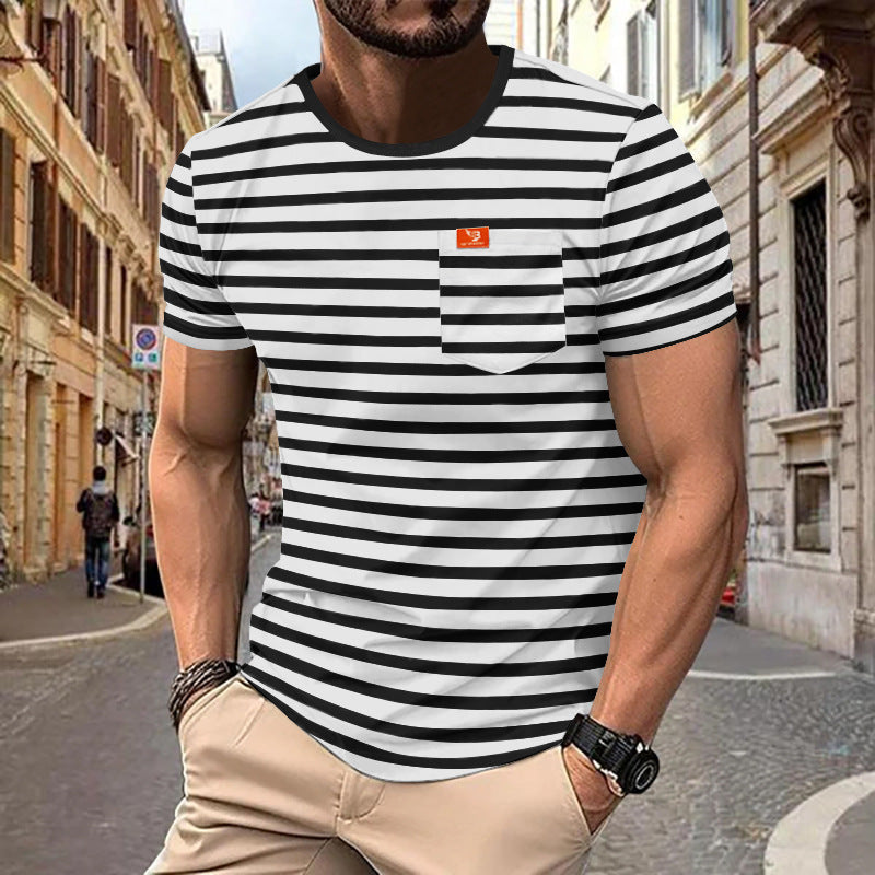 2024 cross-border men's clothing plus size new summer men's fashion casual striped short-sleeved shirt men's round neck T-shirt now