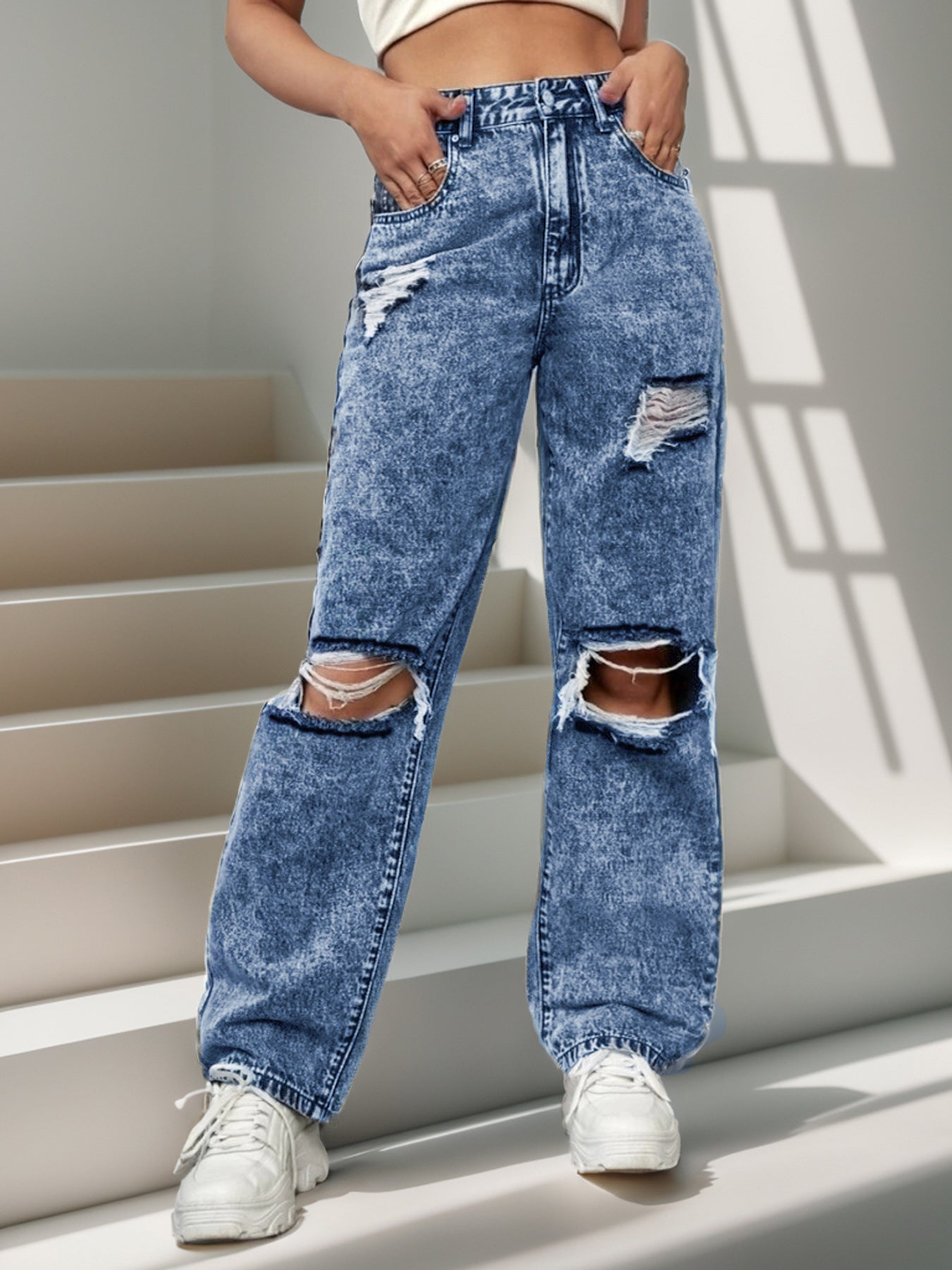 Distressed Street-Style Denim Jeans – Hidden Picks Online