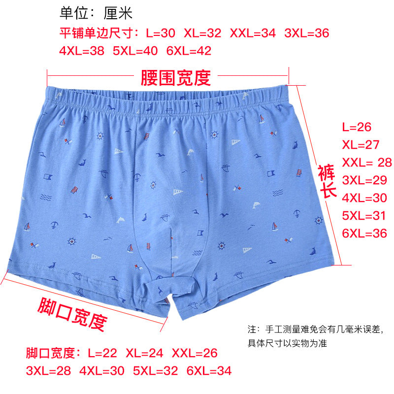 Source men's underwear boxer cotton mid-waist printed multicolor wholesale cotton breathable loose large size boxer pants