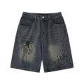 Hand-Painted Spider Distressed Denim Shorts – Hidden Picks Online