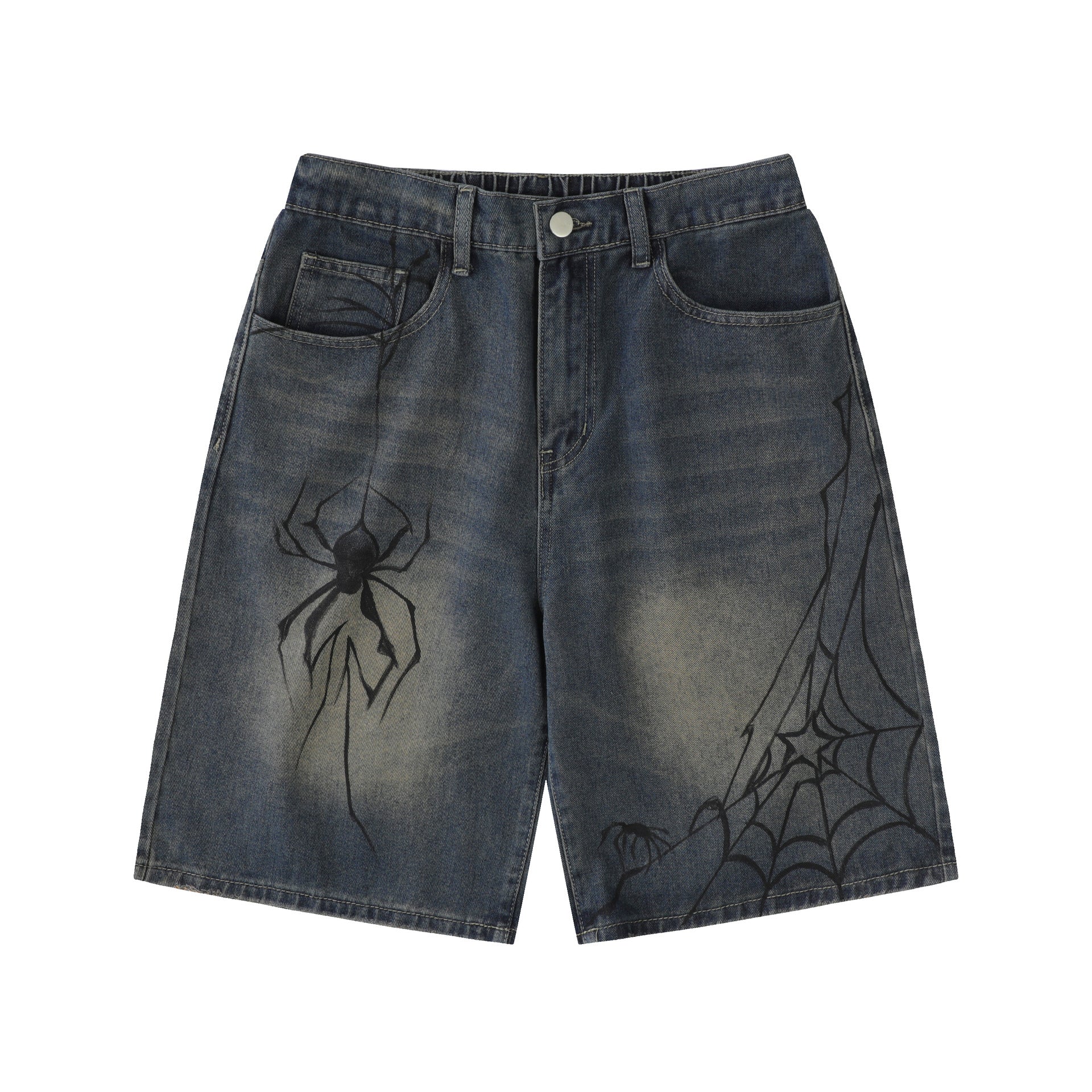 Hand-Painted Spider Distressed Denim Shorts – Hidden Picks Online