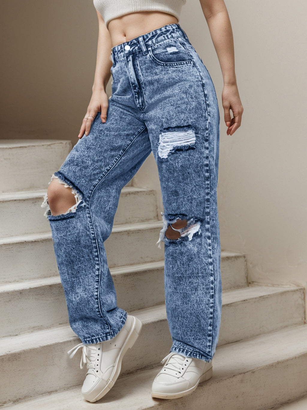 Distressed Street-Style Denim Jeans – Hidden Picks Online