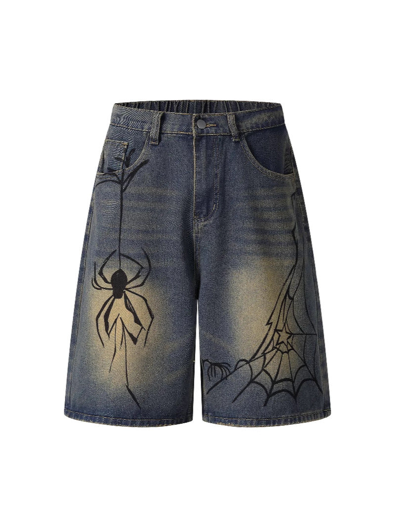 Hand-Painted Spider Distressed Denim Shorts – Hidden Picks Online
