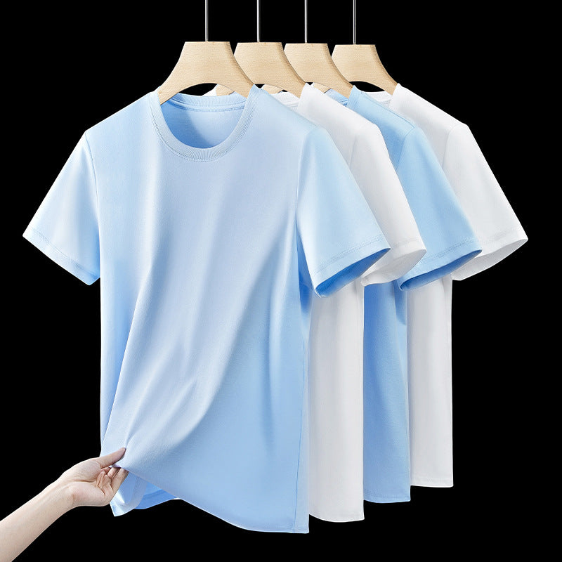 S-6XL plus size Cotton Short-sleeved White Small T-shirt Round Neck Tshirt Children's Wear Xinjiang Long-staple Cotton Casual Top