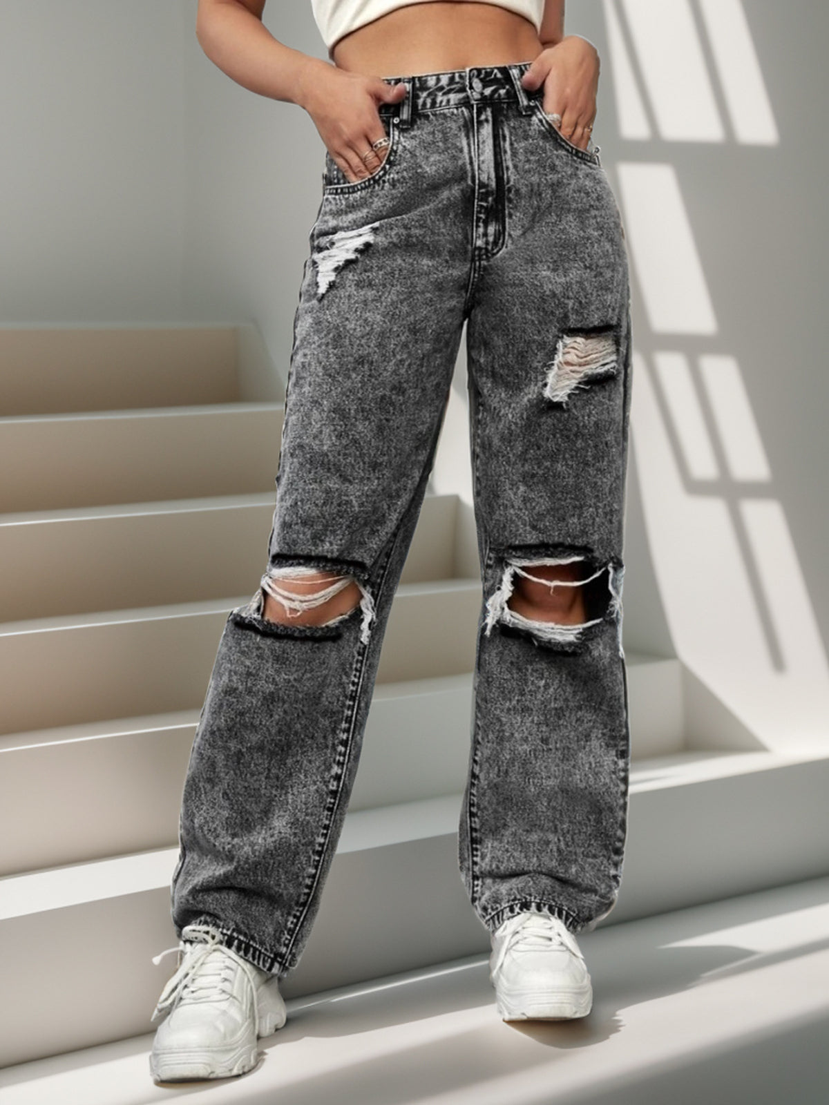 Distressed Street-Style Denim Jeans – Hidden Picks Online
