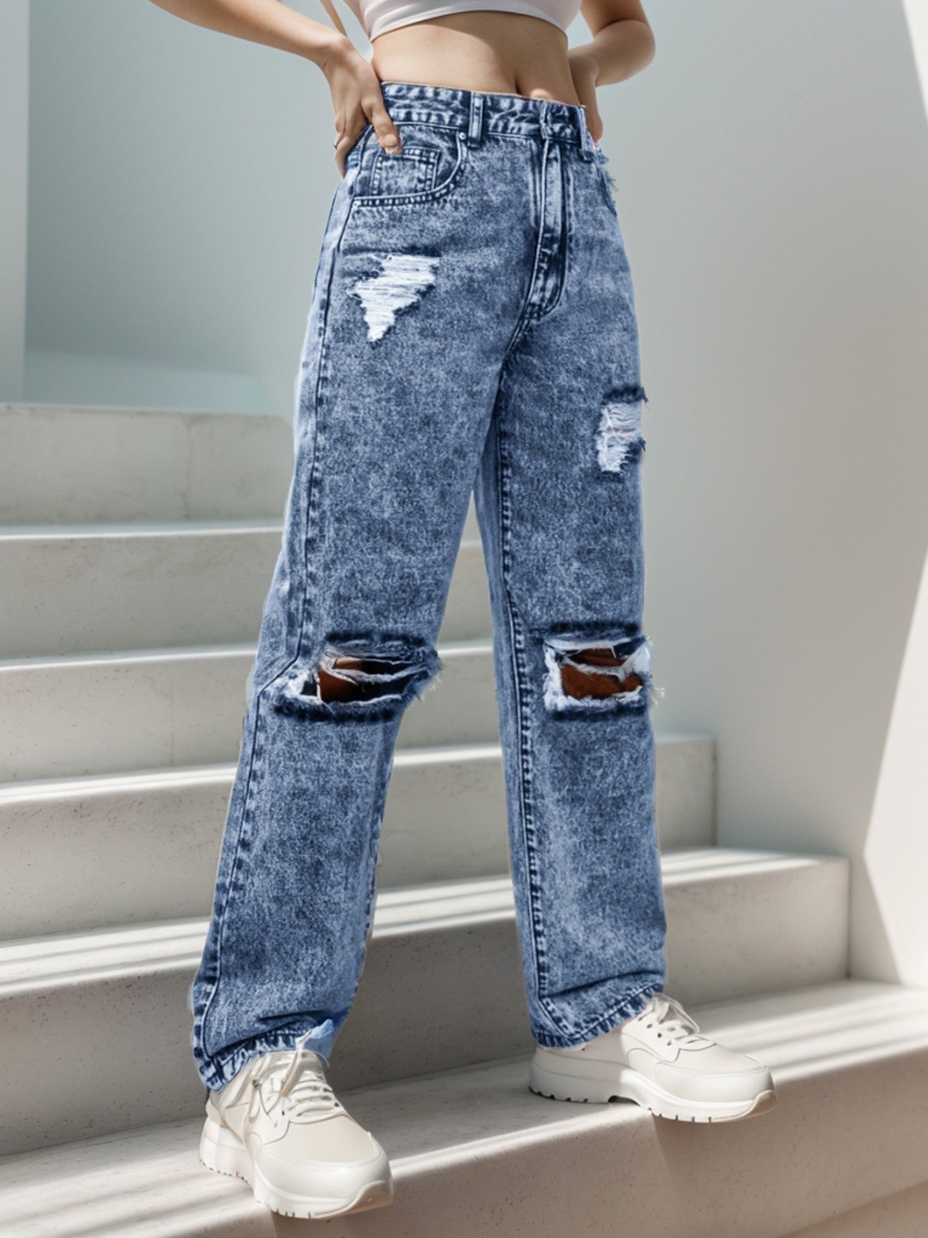 Distressed Street-Style Denim Jeans – Hidden Picks Online