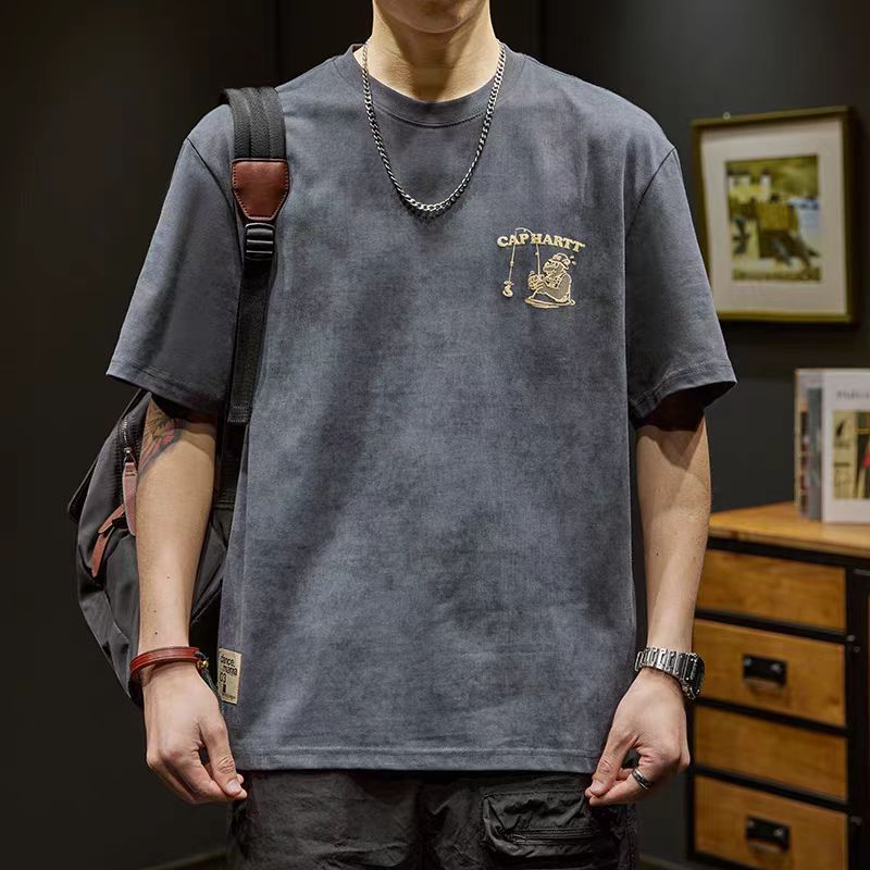 Short-Sleeved t Men's Loose Large Size Trendy Brand Summer 2025 New Heavy Clothes Men's Long-Sleeved Pure Cotton Men's Clothing