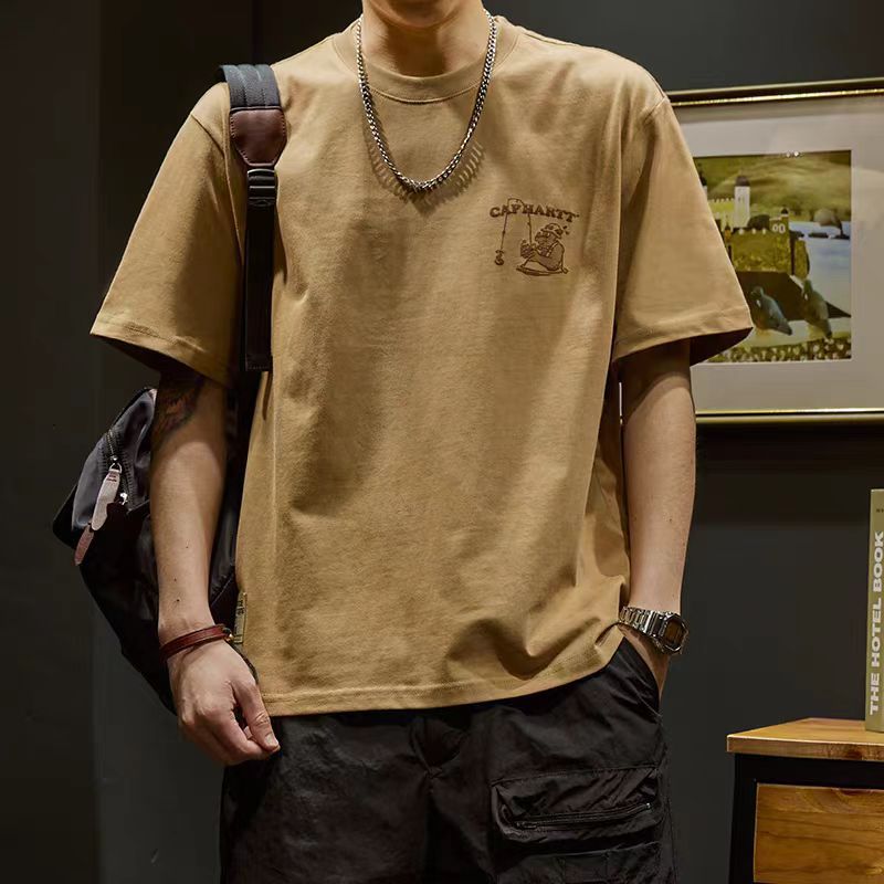Short-Sleeved t Men's Loose Large Size Trendy Brand Summer 2025 New Heavy Clothes Men's Long-Sleeved Pure Cotton Men's Clothing