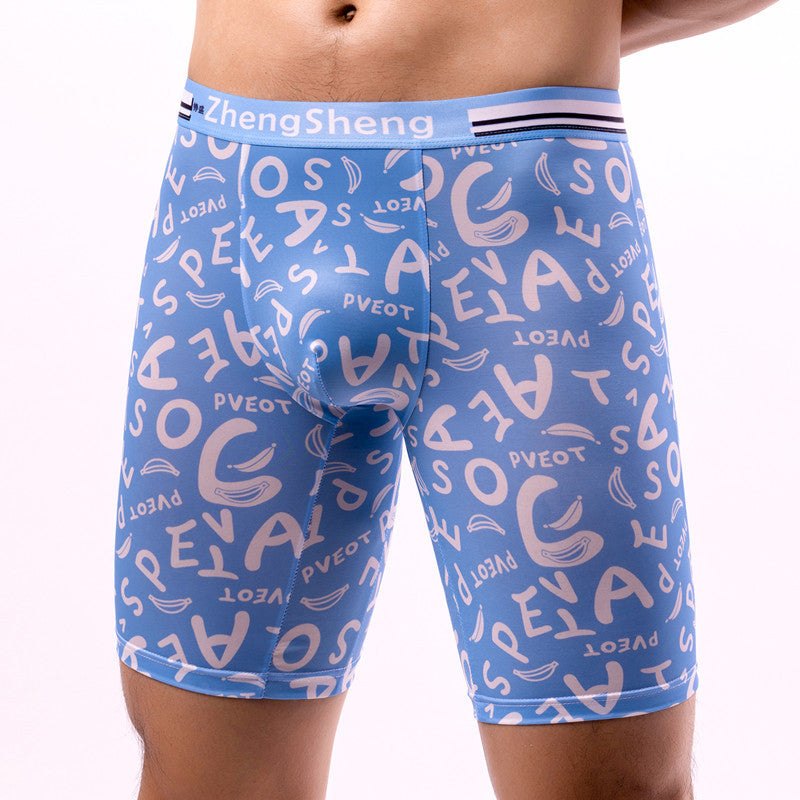 Sports Quick-drying Underwear Men's Summer Ice Silk Thin Breathable Boxers Running Long Anti-wear Leg plus size Boxers