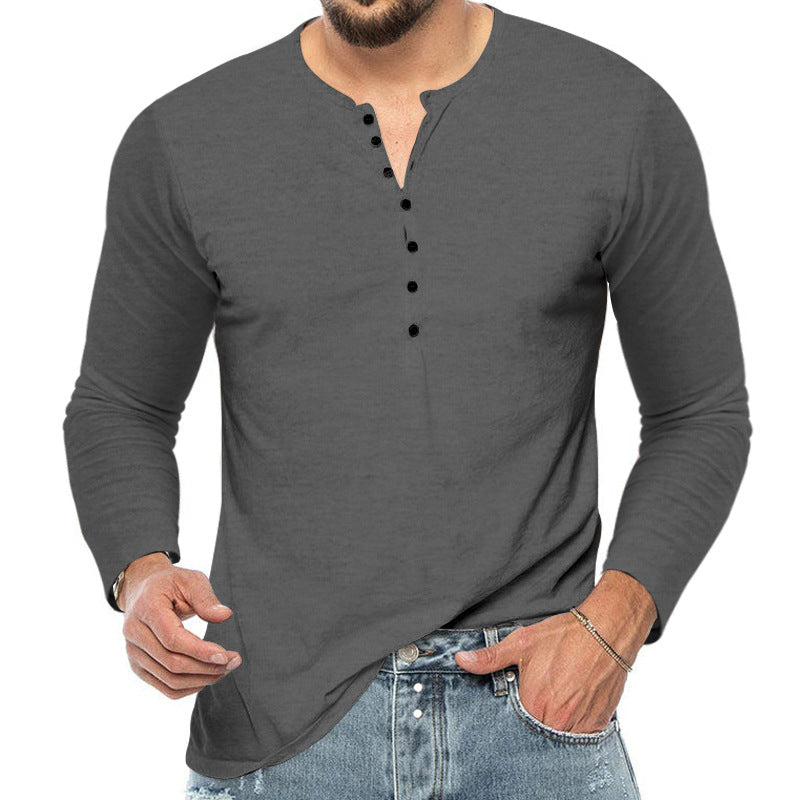 Slim-Fit V-Neck Button Long-Sleeve Base Shirt – Hidden Picks Online