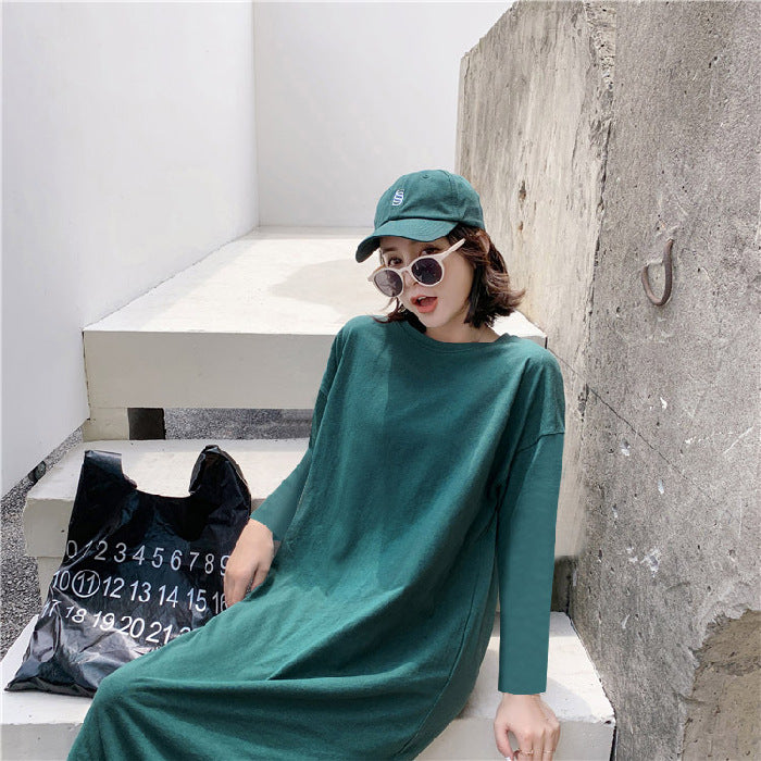 Spring and Summer Short-Sleeved Korean Internet Celebrity Lazy Maxi Skirt Elegant Dress Loose Large Size Women's Long T-Shirt Home Wear