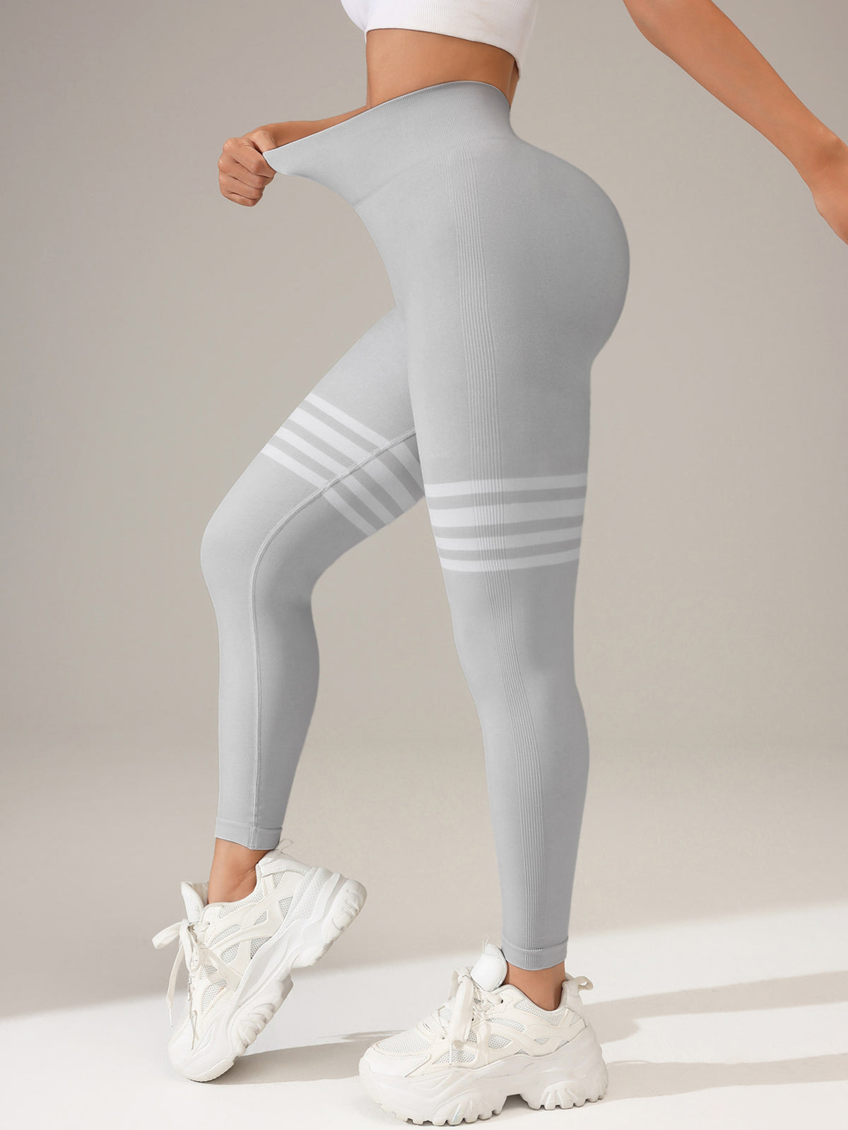 High-Waist Butt-Lift Striped Running Leggings – Hidden Picks Online