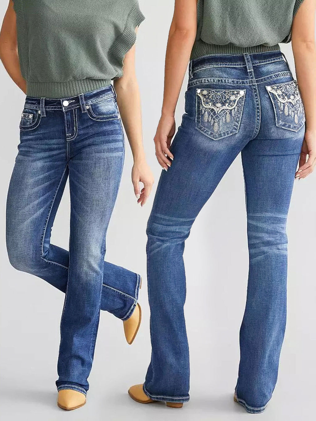 Embroidered Bootcut Denim Trousers – Hidden Picks Online