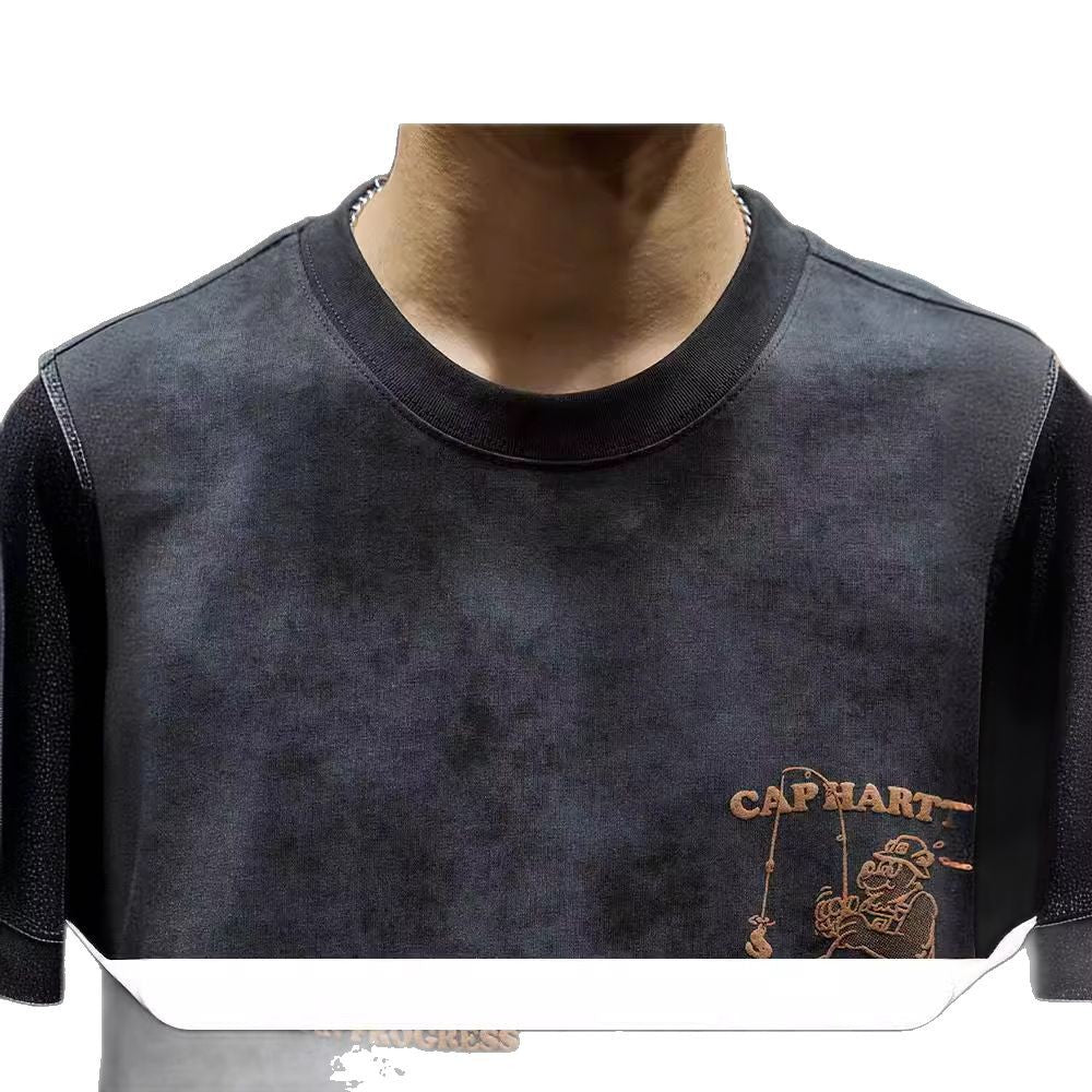 Short-Sleeved t Men's Loose Large Size Trendy Brand Summer 2025 New Heavy Clothes Men's Long-Sleeved Pure Cotton Men's Clothing