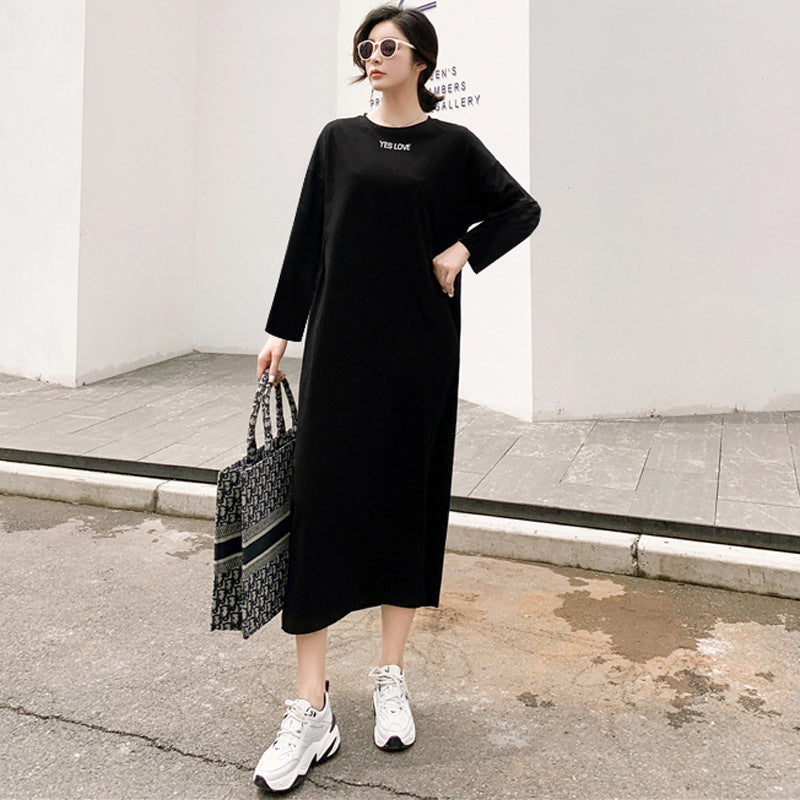 Spring and Summer Short-Sleeved Korean Internet Celebrity Lazy Maxi Skirt Elegant Dress Loose Large Size Women's Long T-Shirt Home Wear