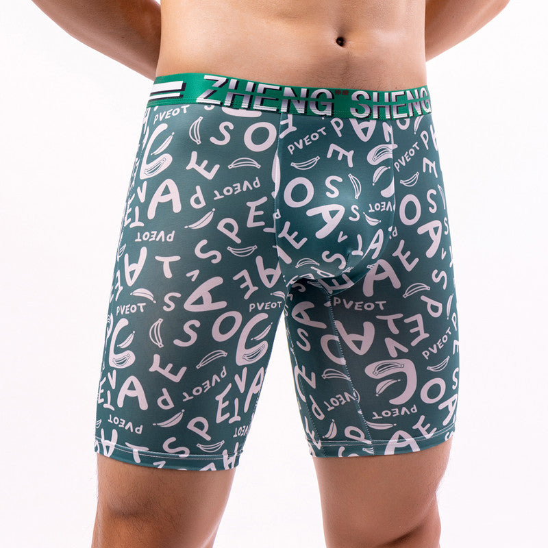 Sports Quick-drying Underwear Men's Summer Ice Silk Thin Breathable Boxers Running Long Anti-wear Leg plus size Boxers