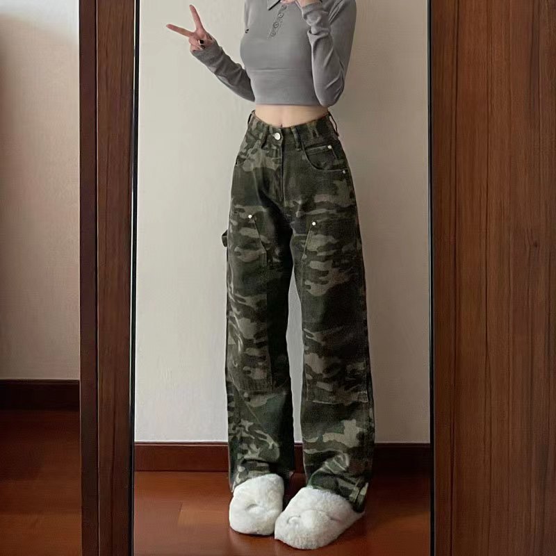 Camo Wide-Leg Cargo Jeans – Hip-Hop Street Style – Hidden Picks Online