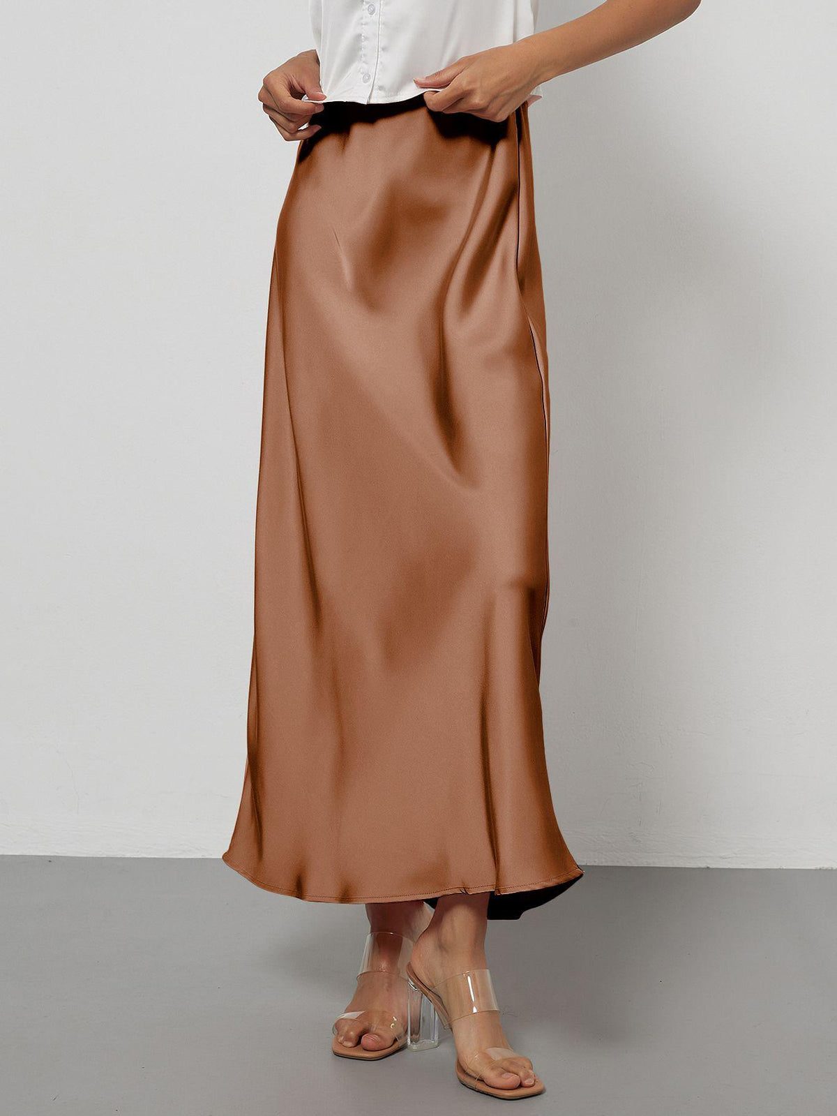Elegant Satin Midi Skirt – Flowy & Slimming – Hidden Picks Online