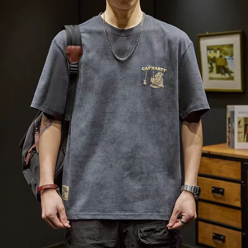Short-Sleeved t Men's Loose Large Size Trendy Brand Summer 2025 New Heavy Clothes Men's Long-Sleeved Pure Cotton Men's Clothing