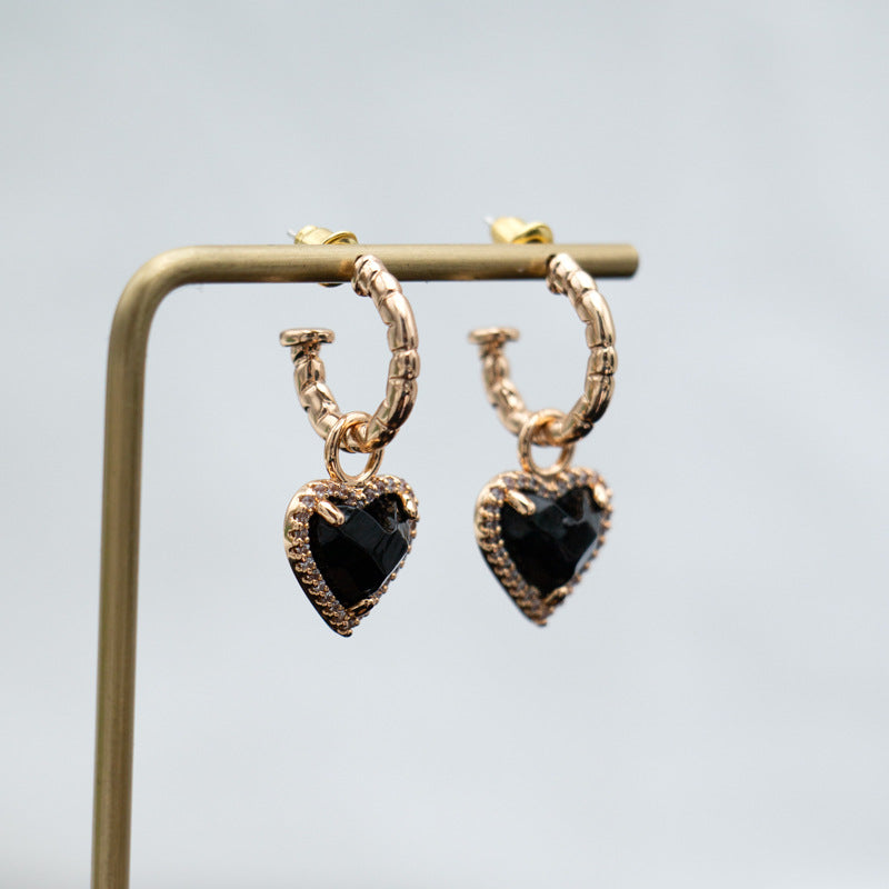 Chinese-Style Heart Pendant Earrings – Elegant Peach Heart Studs – Hidden Picks Online