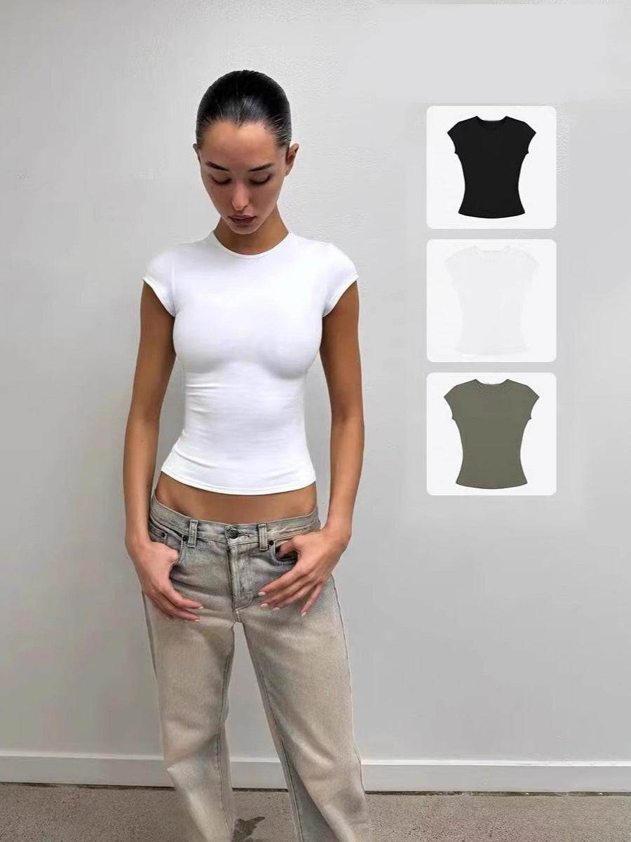 Spot Tankair Sexy Skin-Friendly Nude Elastic Tight Fitness Right Shoulder Small Flying Sleeve T-Shirt Sports Quick-Drying Top