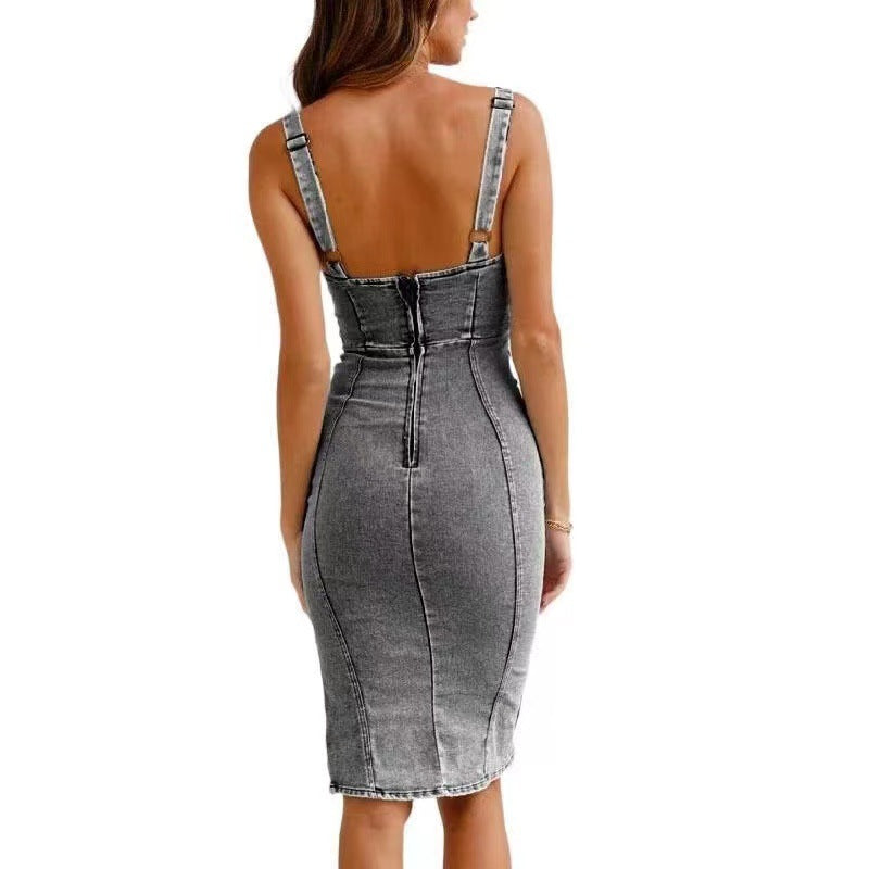U-Neck Distressed Denim Slip Dress – Hidden Picks Online