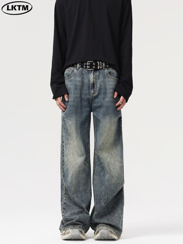 Deconstructed Pleated Loose Wide-Leg Jeans – Hidden Picks Online