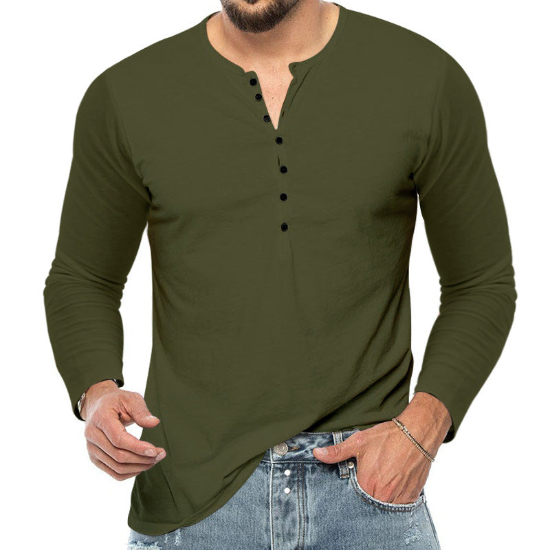 Slim-Fit V-Neck Button Long-Sleeve Base Shirt – Hidden Picks Online
