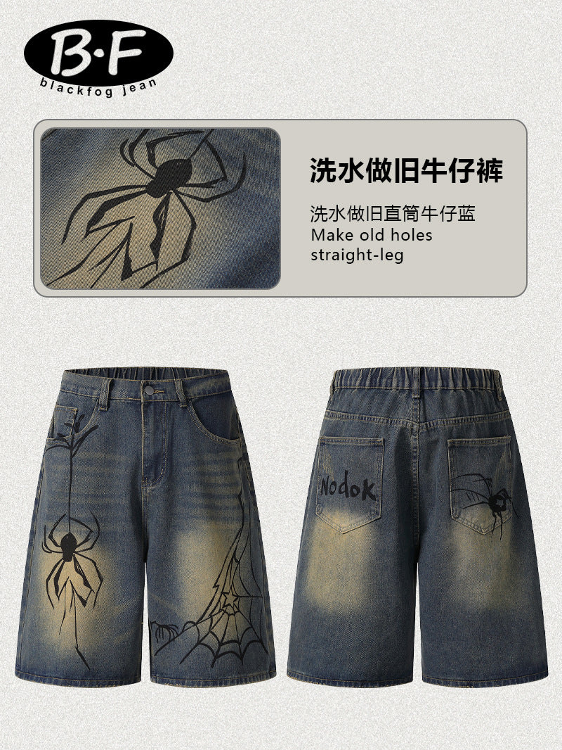 Hand-Painted Spider Distressed Denim Shorts – Hidden Picks Online