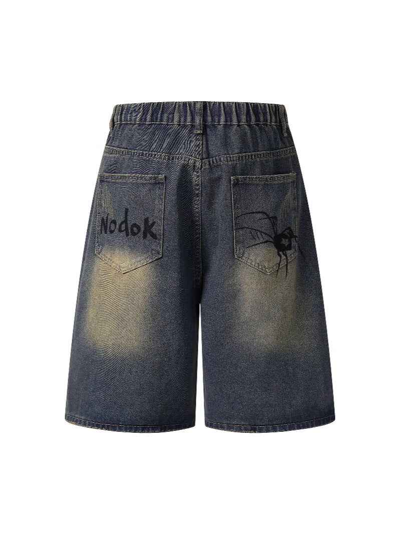 Hand-Painted Spider Distressed Denim Shorts – Hidden Picks Online