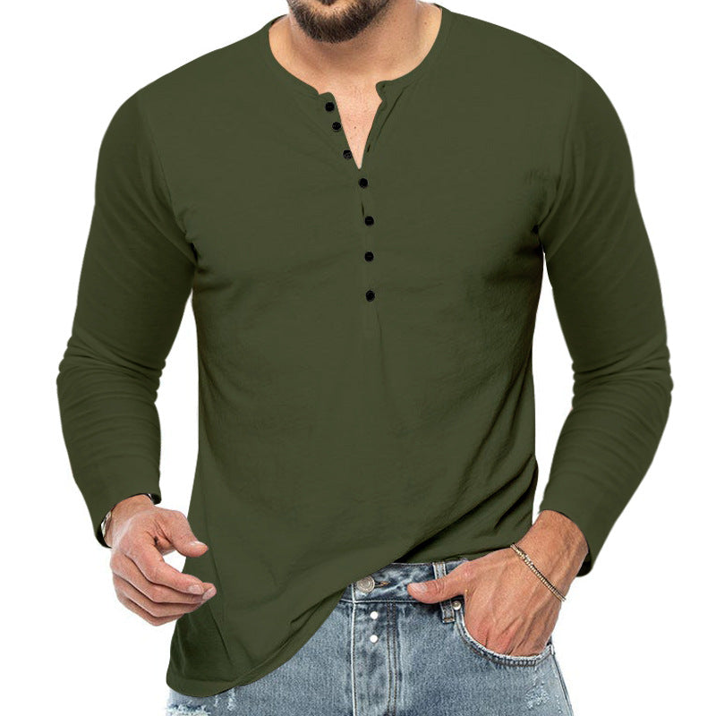 Slim-Fit V-Neck Button Long-Sleeve Base Shirt – Hidden Picks Online
