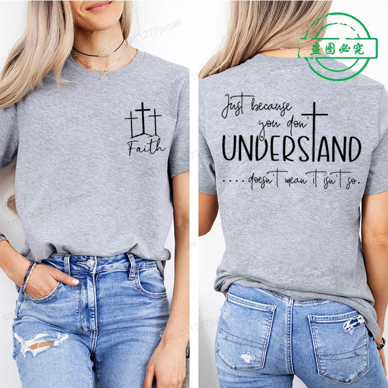 Understanding Faith Women’s Christian T-Shirt – Jesus Print Casual Top