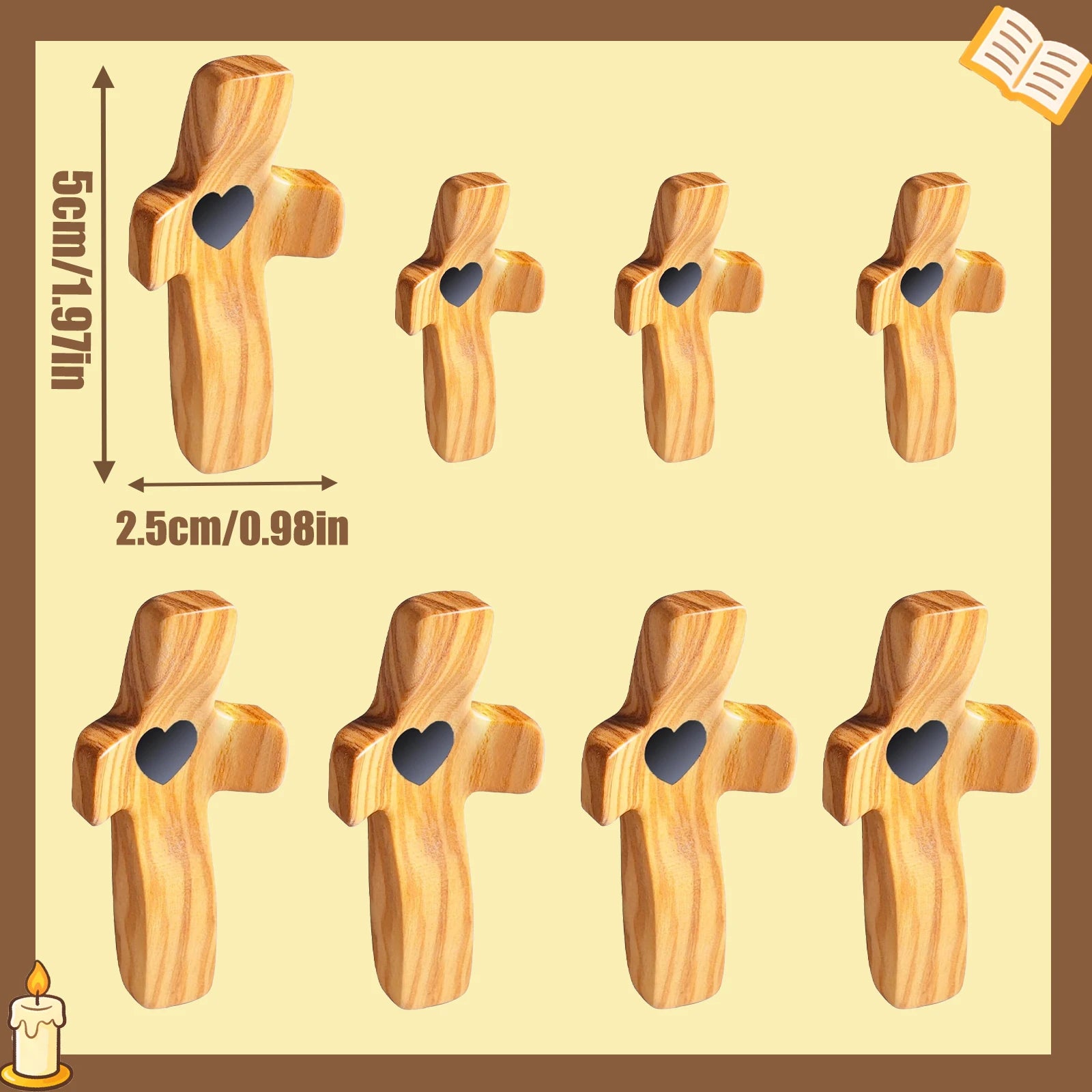 Handmade Wooden Pocket Cross Set – Christian Encouragement Gift with Organza Bags