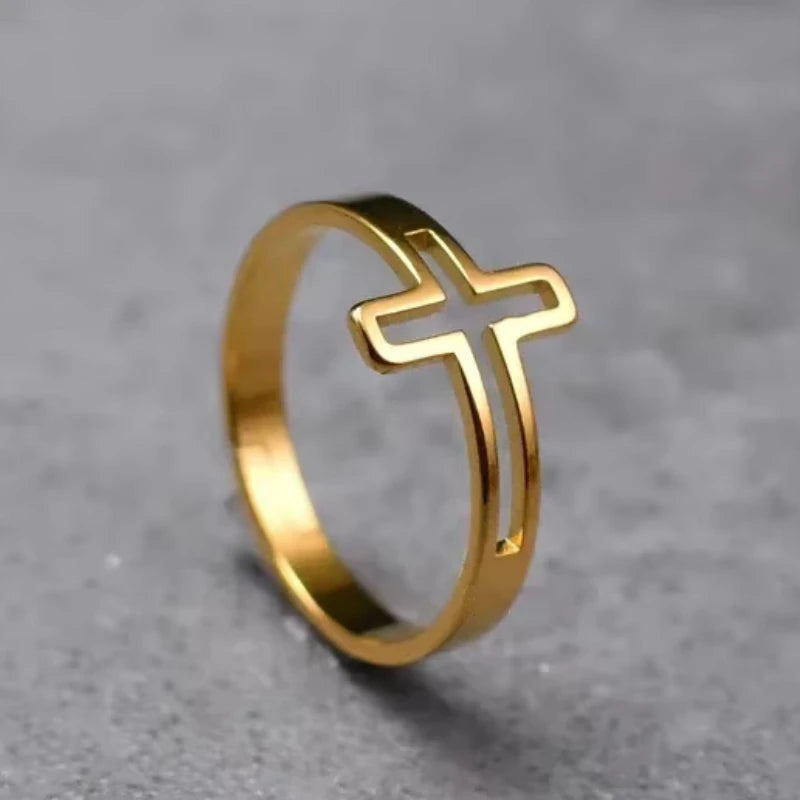 Jesus Cross Stainless Steel Ring – Lord’s Prayer Catholic Rosary Jewelry