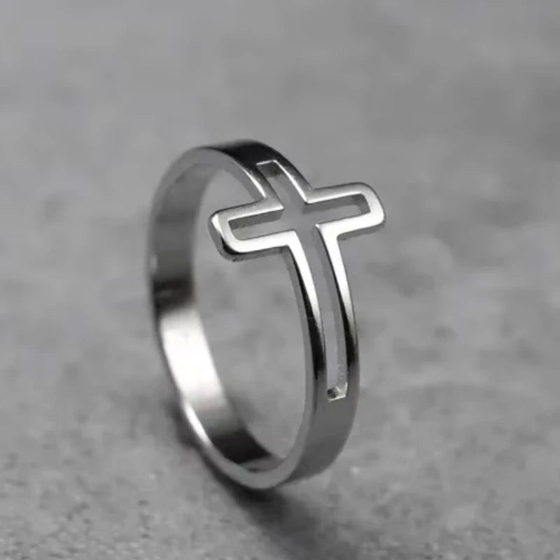 Jesus Cross Stainless Steel Ring – Lord’s Prayer Catholic Rosary Jewelry