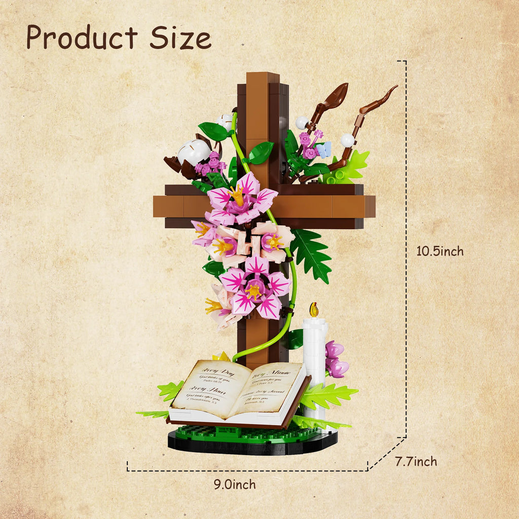Jesus Cross Flower Building Set – Christian Religious Collectible Gift