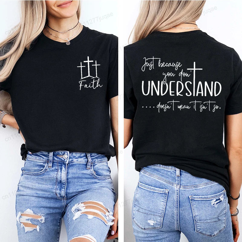Understanding Faith Women’s Christian T-Shirt – Jesus Print Casual Top