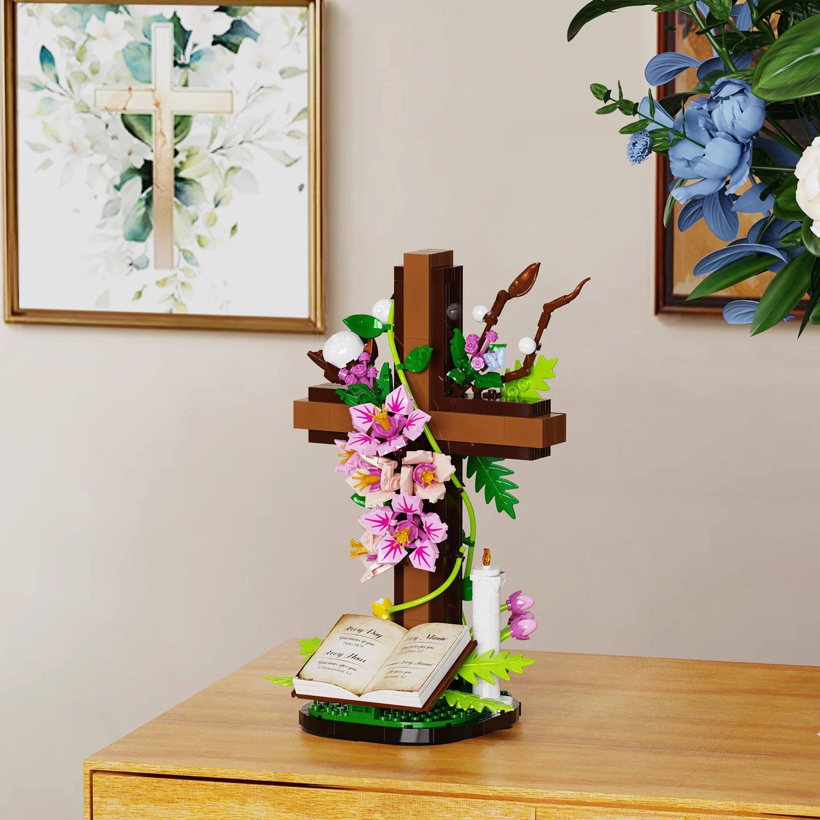 Jesus Cross Flower Building Set – Christian Religious Collectible Gift