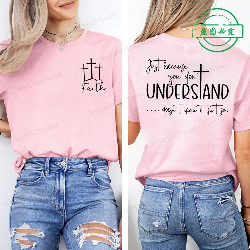 Understanding Faith Women’s Christian T-Shirt – Jesus Print Casual Top