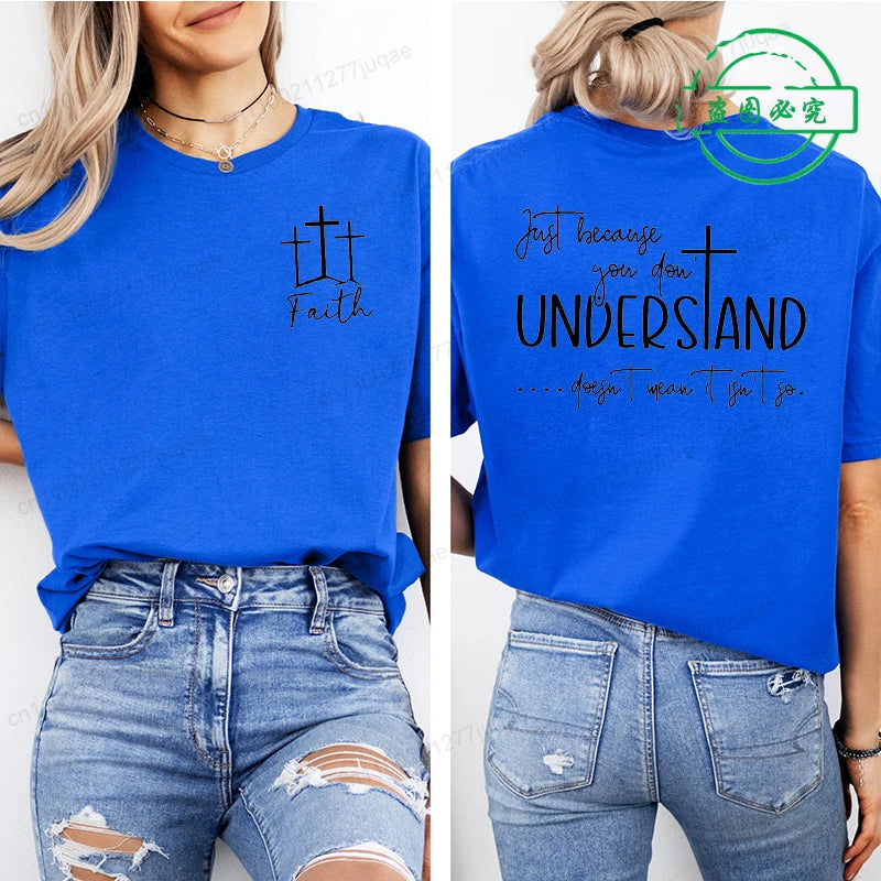 Understanding Faith Women’s Christian T-Shirt – Jesus Print Casual Top
