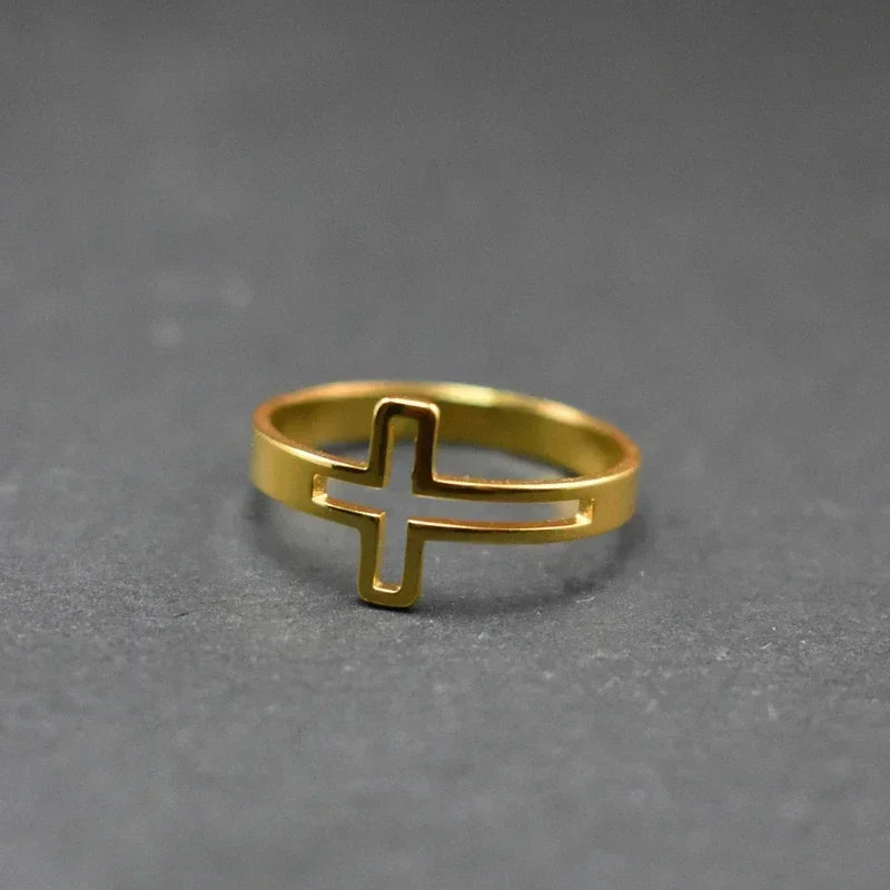 Jesus Cross Stainless Steel Ring – Lord’s Prayer Catholic Rosary Jewelry