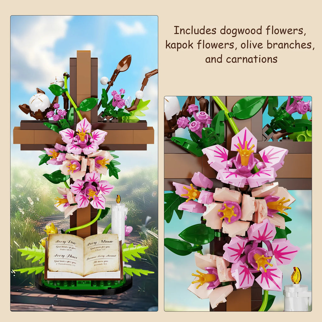 Jesus Cross Flower Building Set – Christian Religious Collectible Gift