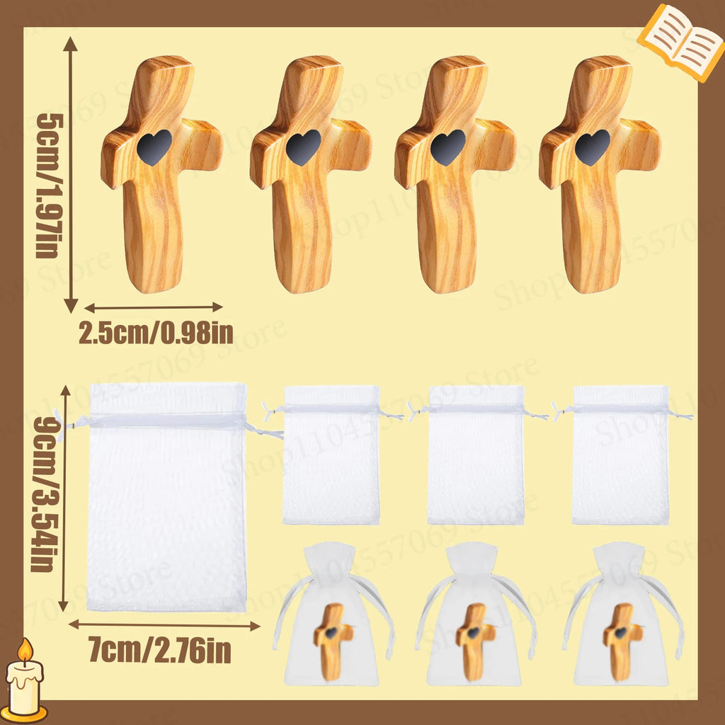 Handmade Wooden Pocket Cross Set – Christian Encouragement Gift with Organza Bags