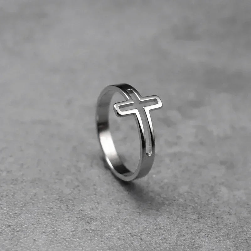Jesus Cross Stainless Steel Ring – Lord’s Prayer Catholic Rosary Jewelry