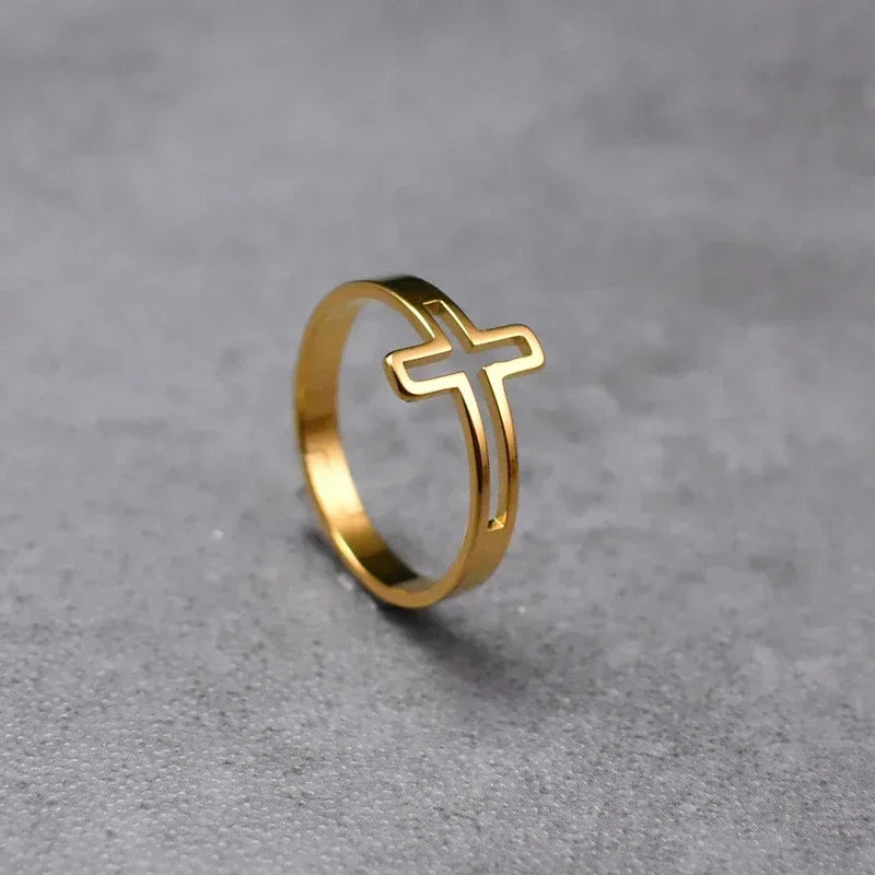 Jesus Cross Stainless Steel Ring – Lord’s Prayer Catholic Rosary Jewelry