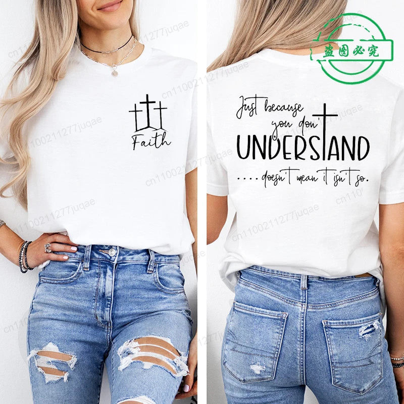 Understanding Faith Women’s Christian T-Shirt – Jesus Print Casual Top